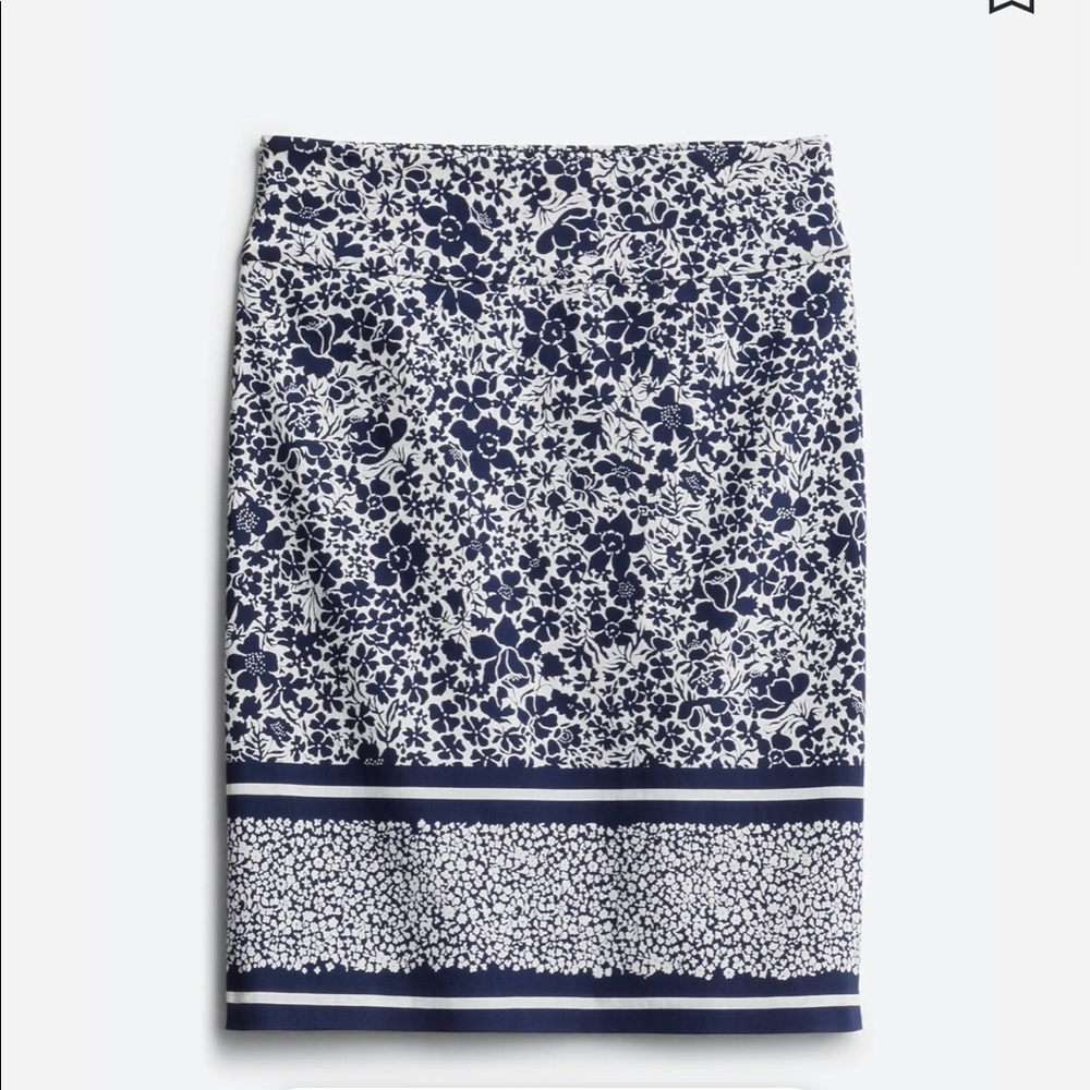 Margaret M Navy & White Floral Border Pencil Skirt